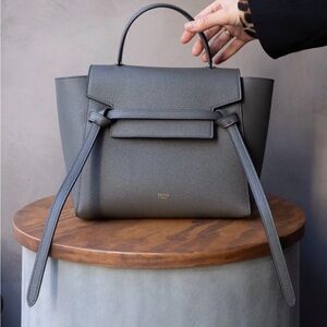 Celine GHW Mini Belt Bag 2Way Shoulder Hand Bag, Calfskin Leather, Gray